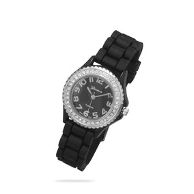Black Silicon Fashion Watch with Crystal Accents