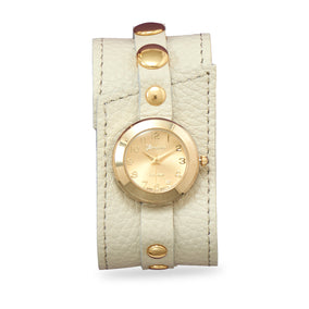 Cream Leather Fashion Watch with Gold Tone Accents
