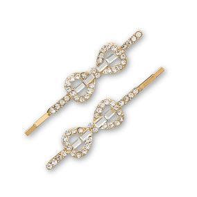 Set of Two Gold Tone Crystal Bow Fashion Hairpins