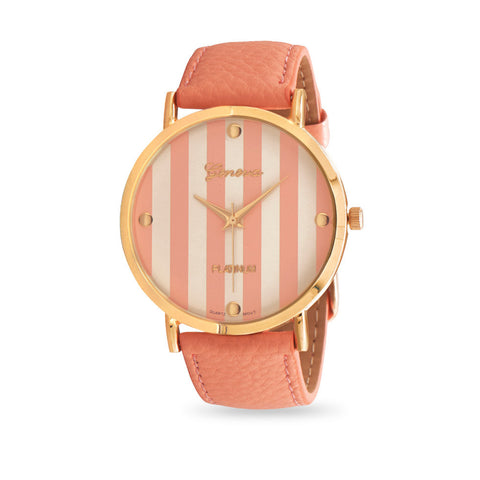 Peach Leather Stripe Fashion Watch