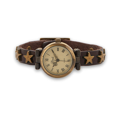 Leather Fashion Watch with Star Studs