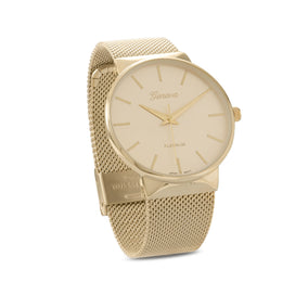 Gold Tone Mesh Unisex Fashion Watch