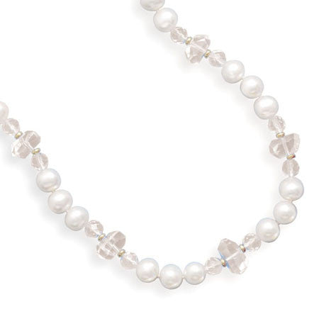17" 14K Gold Cultured Pearl Necklace with Crystal & Quartz