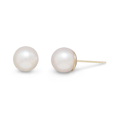 Grade AAA 7-7.5mm Cultured Akoya Pearl Earrings with 14K Yellow Gold Posts and Earring Backs