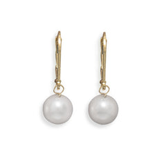 Grade AAA 7.5-8mm Cultured Akoya Pearl Drop Earrings with Yellow Gold Lever Backs