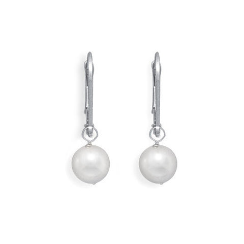 Grade AAA 6.5-7mm Cultured Akoya Pearl Drop Earrings with White Gold Lever Backs