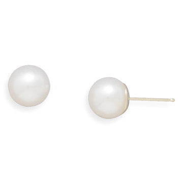 7.5-8mm Cultured Freshwater Pearl Stud Earrings with 14K Yellow Gold Posts and Earring Backs