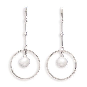 14K White Gold Post Drop Earrings with Cultured Freshwater Pearl and Diamonds