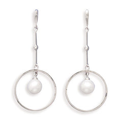 14K White Gold Post Drop Earrings with Cultured Freshwater Pearl and Diamonds