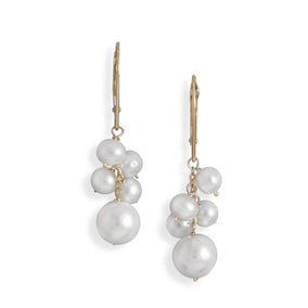 Cultured Freshwater Pearl Cluster Drop 14K Yellow Gold Lever Back Earrings