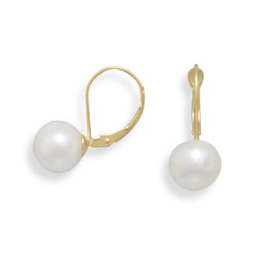 8.5-9mm Cultured Freshwater Pearl Earrings with Yellow Gold Lever Cup