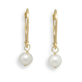 5-5.5mm Freshwater Pearl Drop Earrings with Yellow Gold Lever Back