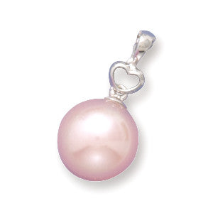 18K White Gold Heart Design Pendant with a 9.5-10mm Cultured Freshwater Pearl Drop