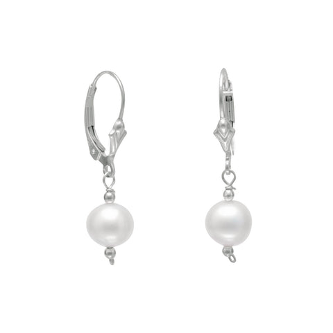 7mm White Cultured Freshwater Pearl with Bead Lever Earrings