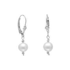 7mm White Cultured Freshwater Pearl with Bead Lever Earrings