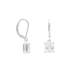 7mm Square CZ Lever Back Earrings
