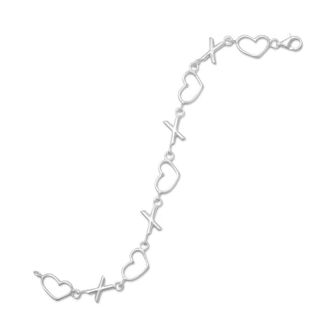 7.5" Polished "X" & Cut Out Heart Bracelet