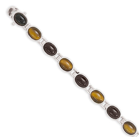 7.75" Oval Black Onyx and Tiger's Eye Bracelet