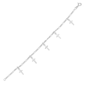 7" Figaro Chain Bracelet with Small Cross Charms