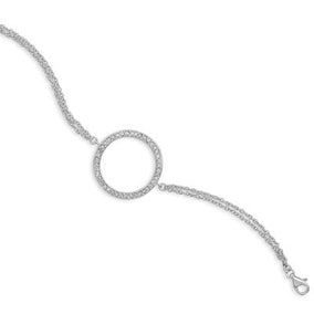 6" + 1.5" Extension Rhodium Plated Double Chain with CZ Circle Bracelet