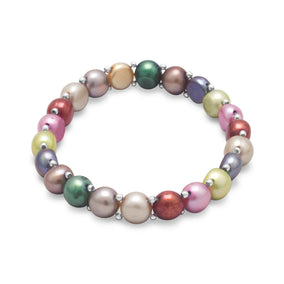 Multicolor Cultured Freshwater Pearl and Sterling Silver Bead Stretch Bracelet