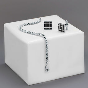 Stainless Steel Cuff Links with Black Onyx and Shell