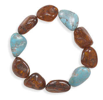 Baltic Amber and Reconstituted Turquoise Nugget Stretch Bracelet
