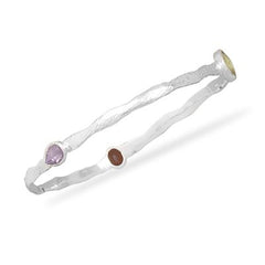 Textured Wave Design Bangle Bracelet with Genuine Stones