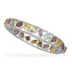 Multishape Stone Hinged Bangle Bracelet
