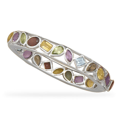 Multishape Stone Hinged Bangle Bracelet