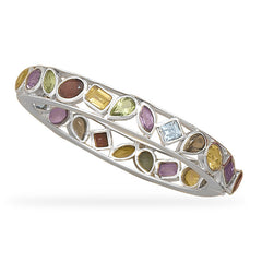 Multishape Stone Hinged Bangle Bracelet