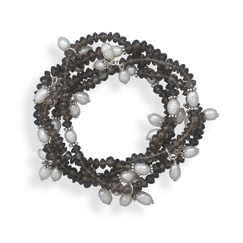 4 Smoky Quartz and Cultured Freshwater Pearl Stretch Bracelets