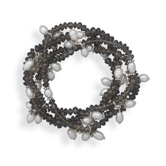 4 Smoky Quartz and Cultured Freshwater Pearl Stretch Bracelets