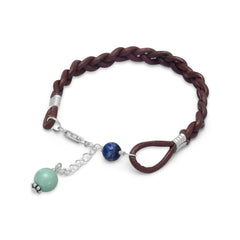 Braided Leather Bracelet with Lapis and Turquoise Beads