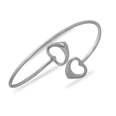 Rhodium Plated Cuff with Heart Ends