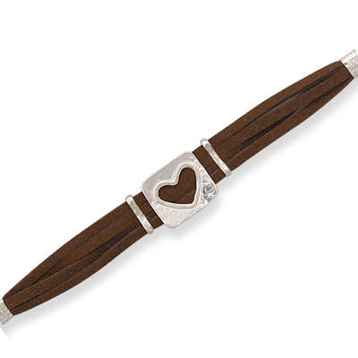 6"+1" Extension Four Strand Suede Heart Bracelet