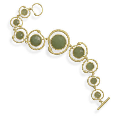 7.75" Gold Plated Aventurine Snake Design Toggle Bracelet