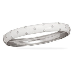 White Enamel Bangle Bracelet with Crystals