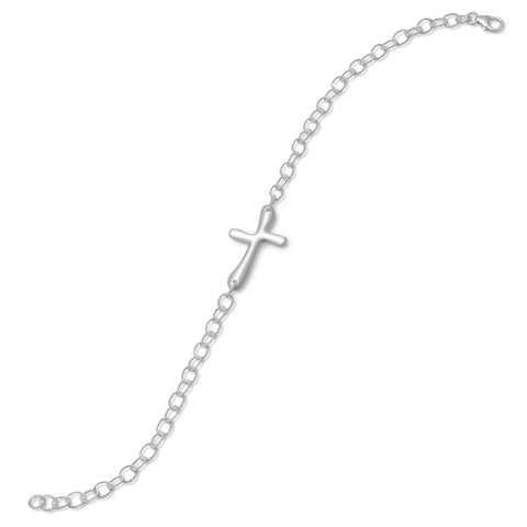 8" Brushed Sideways Cross Bracelet