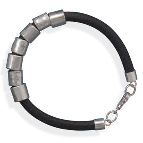 7.5" Leather Bracelet with Sterling Silver Beads