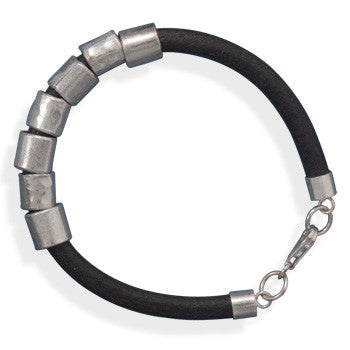 7.5" Leather Bracelet with Sterling Silver Beads