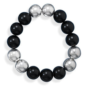 Black Onyx and Sterling Silver Bead Bracelet