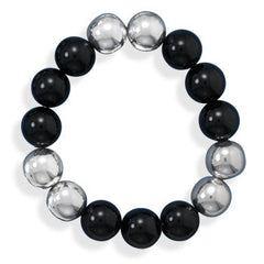 Black Onyx and Sterling Silver Bead Bracelet