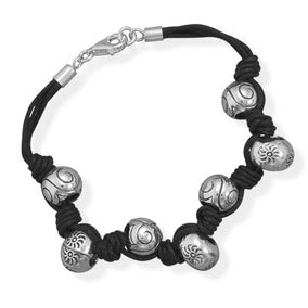 7.75" Black Cord with Sterling Silver Bead Bracelet