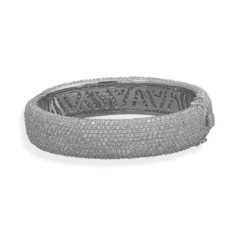 Rhodium Plated Hinged CZ Bangle