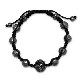 Adjustable Macrame Bracelet with Black CZ and Hematite