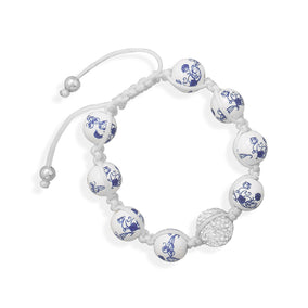 Adjustable Macrame Bracelet with Ceramic and Crystal Beads