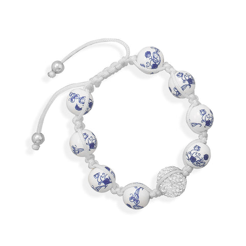 Adjustable Macrame Bracelet with Ceramic and Crystal Beads