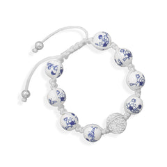 Adjustable Macrame Bracelet with Ceramic and Crystal Beads