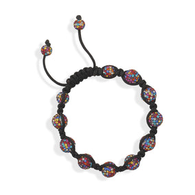 Adjustable Macrame Bracelet with Multicolor Crystal Beads